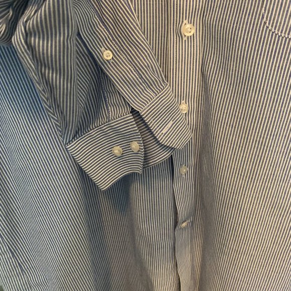 Stafford Mens Button Down Dress Shirt Long Sleeve Blue/White Stripped Si… - Picture 9 of 9